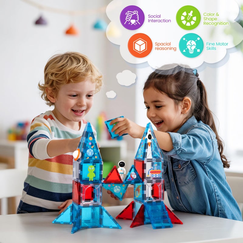 cossy Magnetic Tiles Space Set, Magnet Tiles with Astronaut, Magnetic Tiles for Kids Ages 4-8, STEM Toys, Toys for 3 4 5 6 7 8 Year Old Boy and Girl, Creative Building Toys, Space - Image 3