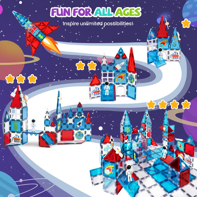 cossy Magnetic Tiles Space Set, Magnet Tiles with Astronaut, Magnetic Tiles for Kids Ages 4-8, STEM Toys, Toys for 3 4 5 6 7 8 Year Old Boy and Girl, Creative Building Toys, Space - Image 2