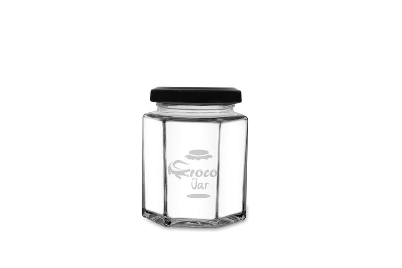 CROCO JAR Croco Hexagon Glass Jar & Container With Rust Free Air Tight Lid, Suitable For Use In Your Home Office, Kitchen Storage/Glass Jar For Kitchen 200 Ml (Pack Of 6) (Black) - Image 2