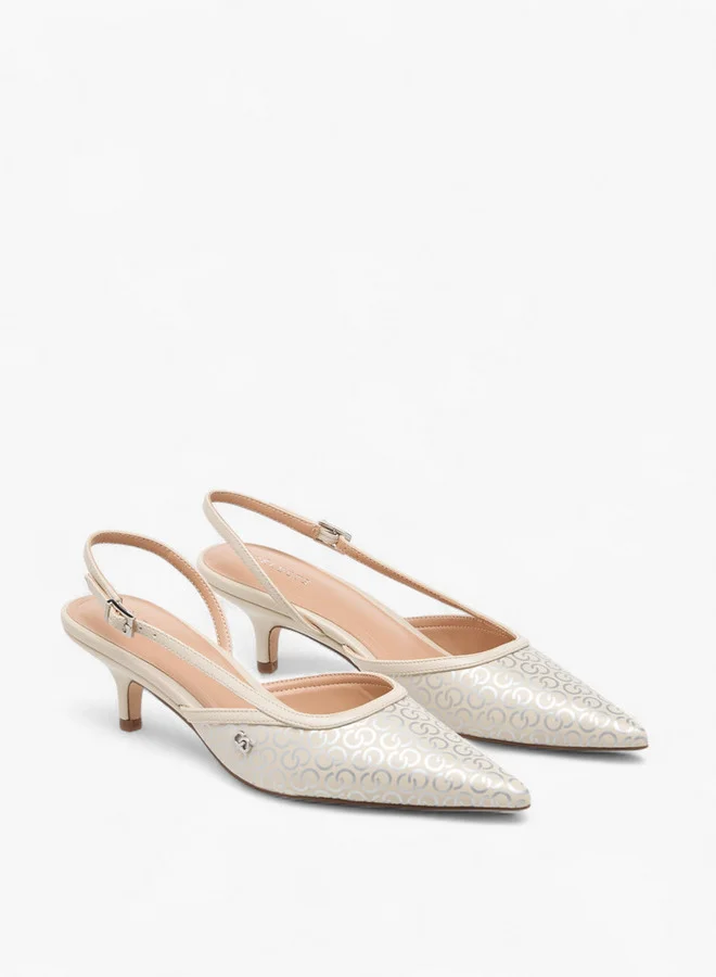 سيليست Women's Monogram Print Kitten Heel Shoes with Buckle Closure