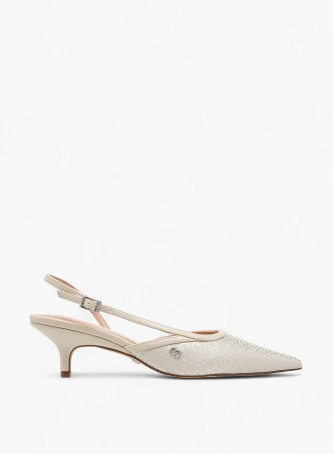 Celeste Women's Monogram Print Kitten Heel Shoes with Buckle Closure