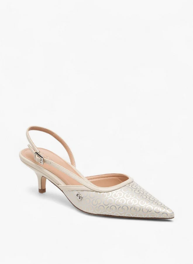 Celeste Women's Monogram Print Kitten Heel Shoes with Buckle Closure