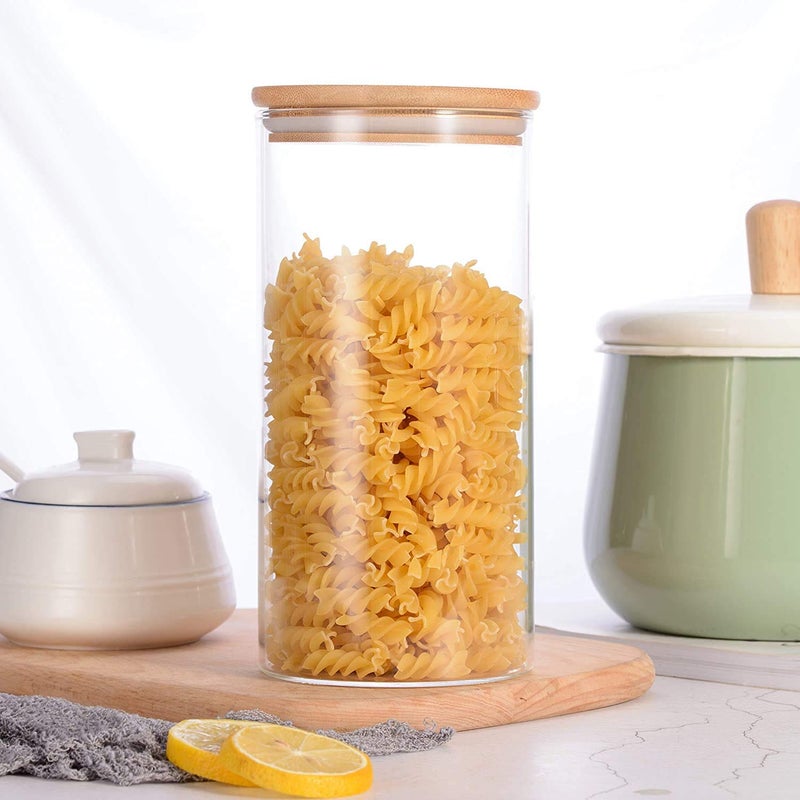 Vilon Italian premium Glass Cylinder Airtight Food Storage Container Jar with Bamboo Lid and Silicone Sealing Ring 10x20cm 1300ml Set of 3 - Image 5