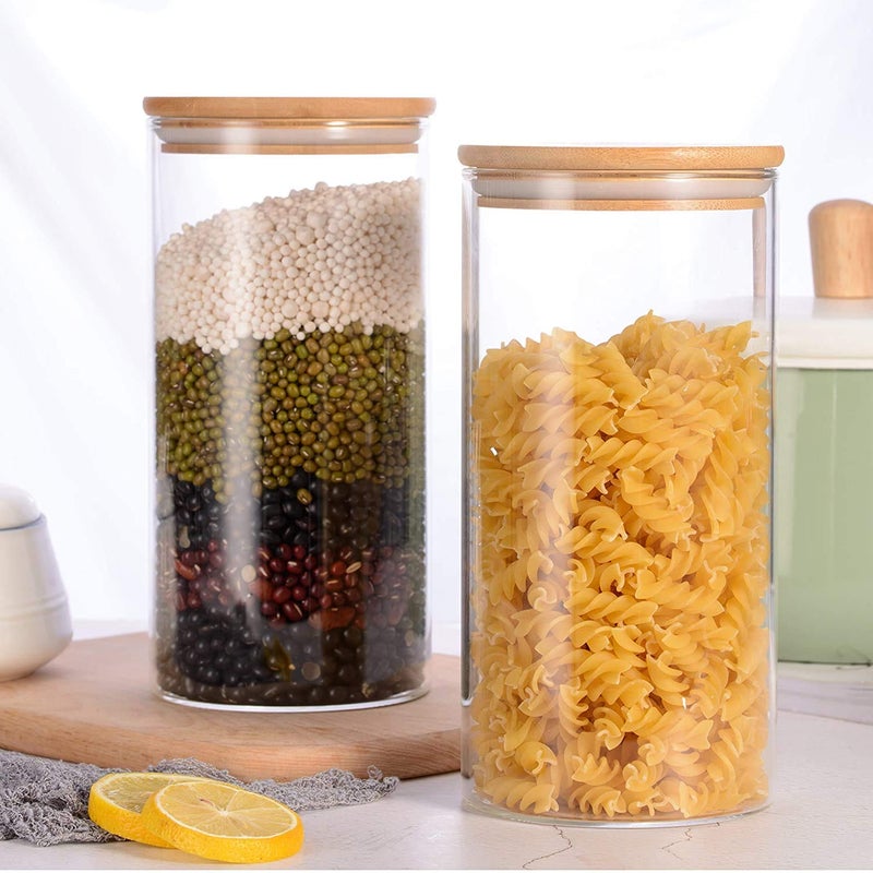 Vilon Italian premium Glass Cylinder Airtight Food Storage Container Jar with Bamboo Lid and Silicone Sealing Ring 10x20cm 1300ml Set of 3 - Image 2