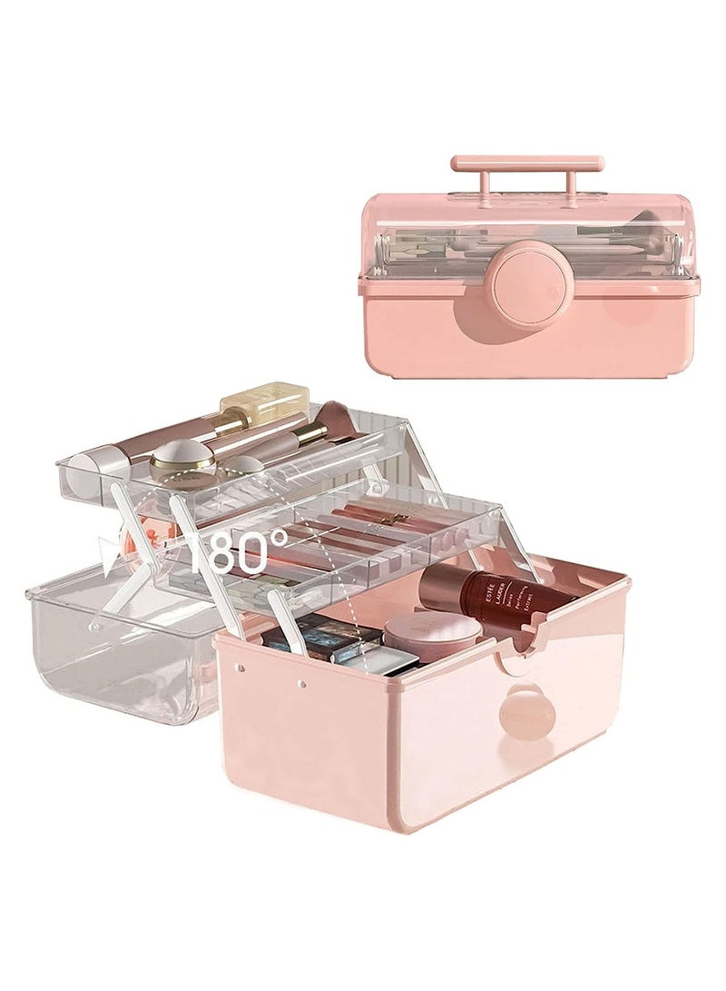 3 Layer Safe Lock Plastic Cosmetic and Make up Storage Toolbox (28.0x15.5x15.5cm, Pink) - Image 1
