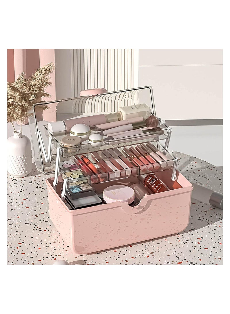 3 Layer Safe Lock Plastic Cosmetic and Make up Storage Toolbox (28.0x15.5x15.5cm, Pink) - Image 2