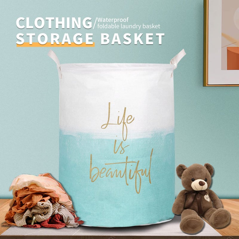 Aouker Merdes 19.7â€™â€™ Waterproof Foldable Laundry Hamper, Dirty Clothes Laundry Basket, Linen Bin Storage Organizer for Toy Collection (Life Blue) - Image 2