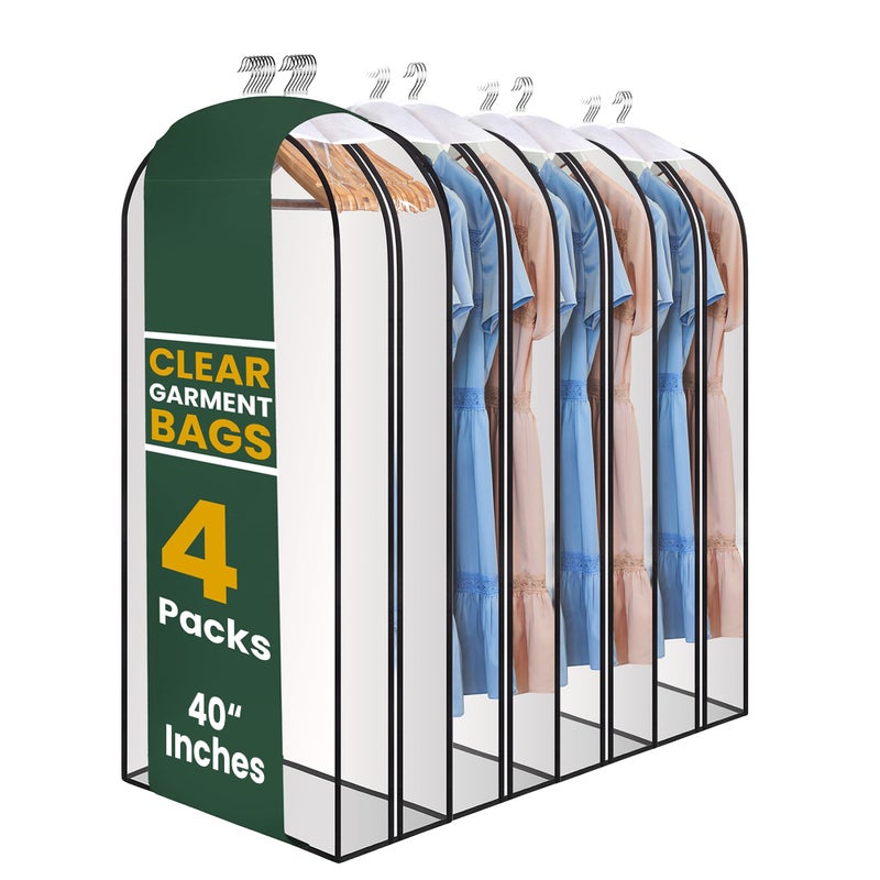 Handy Laundry Clear Garment Bags for Clothes Storage - 4-Pack Plastic Hanging Covers and Clothing Protectors, Long Dress Suit Jacket Closet Cover Dust Proof Garment Bag Set for Organized Wardrobe Storage (40") - Image 1