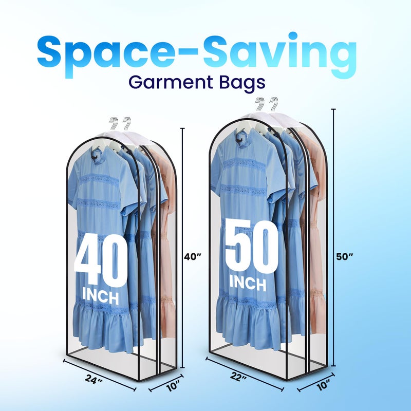 Handy Laundry Clear Garment Bags for Clothes Storage - 4-Pack Plastic Hanging Covers and Clothing Protectors, Long Dress Suit Jacket Closet Cover Dust Proof Garment Bag Set for Organized Wardrobe Storage (40") - Image 2