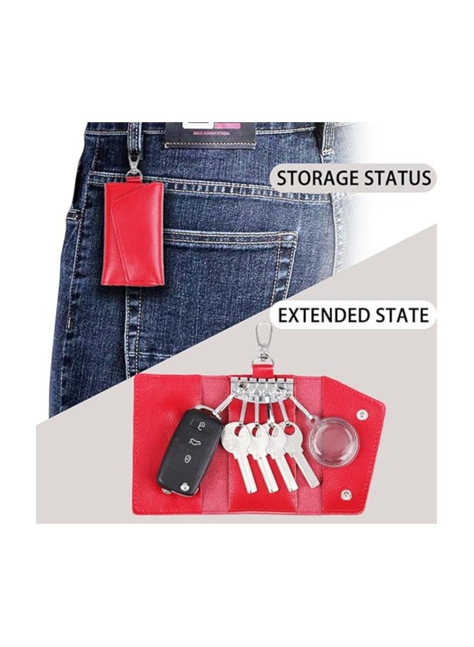 Large leather key case wallet with 6 hooks and keychains/rings - Image 2