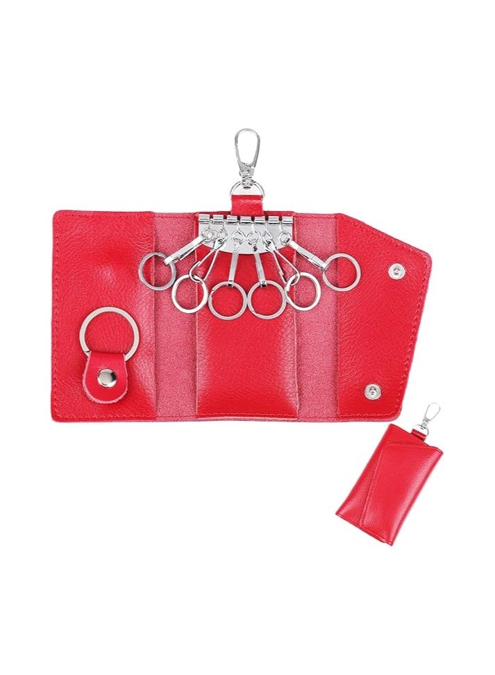 Large leather key case wallet with 6 hooks and keychains/rings - Image 1