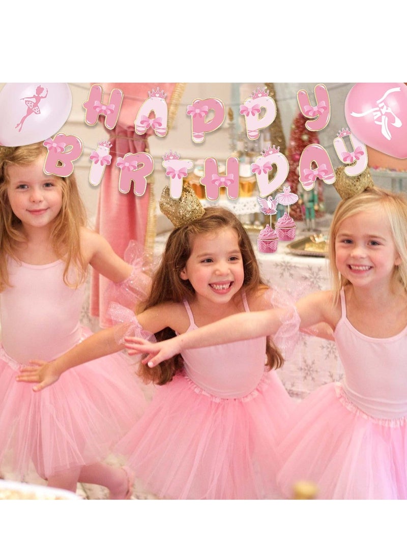 KASTWAVE مجموعة زينة عيد ميلاد الباليه، مستلزمات حفلات باللون الوردي، مستلزمات حفلات الرقص فتيات الرقصة، بالونات اللاتكس، خلفية باليرينا، مستلزمات حفلات عيد الميلاد التوتو - Image 2