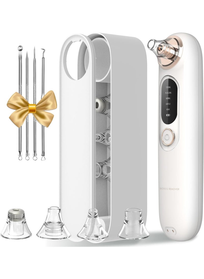مجموعة شفط مسام الوجه لإزالة الرؤوس السوداء، 5 مستويات شفط قابلة للتعديل، أداة استخراج الرؤوس السوداء، منظف مسام الوجه بالشفط مع 4 رؤوس شفط، 4 مجسات للنساء والرجال (أبيض) - Image 1