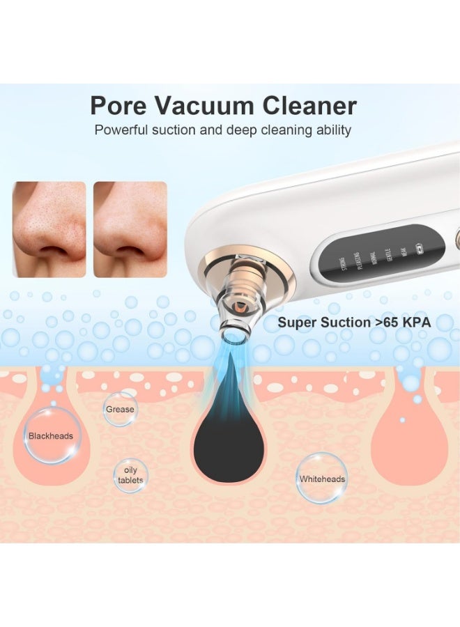 مجموعة شفط مسام الوجه لإزالة الرؤوس السوداء، 5 مستويات شفط قابلة للتعديل، أداة استخراج الرؤوس السوداء، منظف مسام الوجه بالشفط مع 4 رؤوس شفط، 4 مجسات للنساء والرجال (أبيض) - Image 2