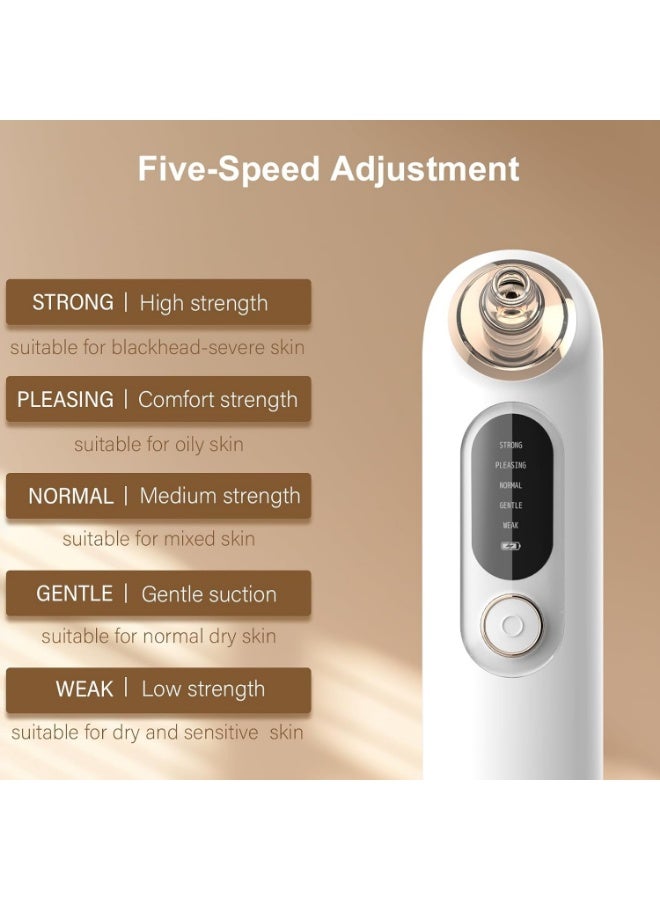 مجموعة شفط مسام الوجه لإزالة الرؤوس السوداء، 5 مستويات شفط قابلة للتعديل، أداة استخراج الرؤوس السوداء، منظف مسام الوجه بالشفط مع 4 رؤوس شفط، 4 مجسات للنساء والرجال (أبيض) - Image 4