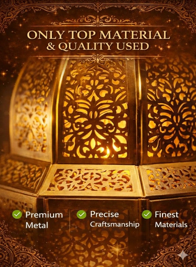 AGAAS ENTERPRISES Gold Metal Moroccan Lantern with Cutwork (25 cm) + Tealight Included | Hanging Decorative Candle Holder for Home, Balcony & Garden | Diwali, Eid, Ramadan, Christmas, Wedding & Festive Decor - Image 4