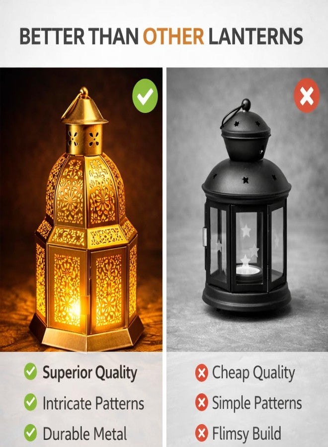 AGAAS ENTERPRISES Gold Metal Moroccan Lantern with Cutwork (25 cm) + Tealight Included | Hanging Decorative Candle Holder for Home, Balcony & Garden | Diwali, Eid, Ramadan, Christmas, Wedding & Festive Decor - Image 3