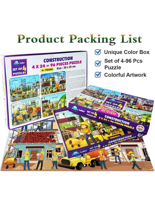 FunBlast Jigsaw Puzzles for Kids, Building Construction Jigsaw Puzzles for Kids, Learning & Educational Jigsaw Puzzle Toys, Floor Puzzle for Children, Set of 4-96 Pcs Puzzle (Multicolour) - Image 3