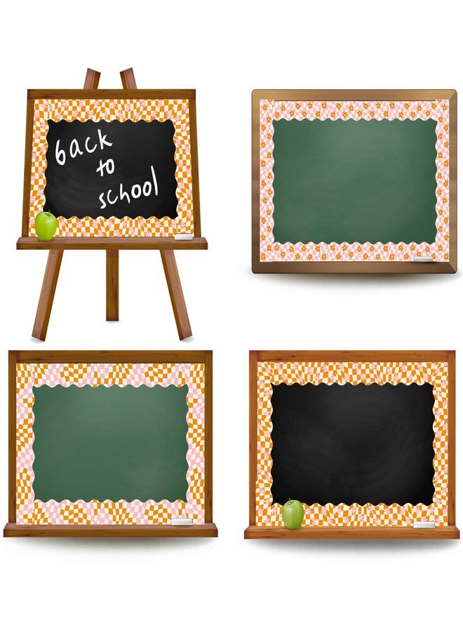 Whaline 98.4ft Retro Groovy Bulletin Board Borders Pink Orange Checkered Die-Cut Bulletin Board Stripes Checkered Flower Rolled Bulletin Board Trim for School Classroom Office Chalkboard Decor - Image 3