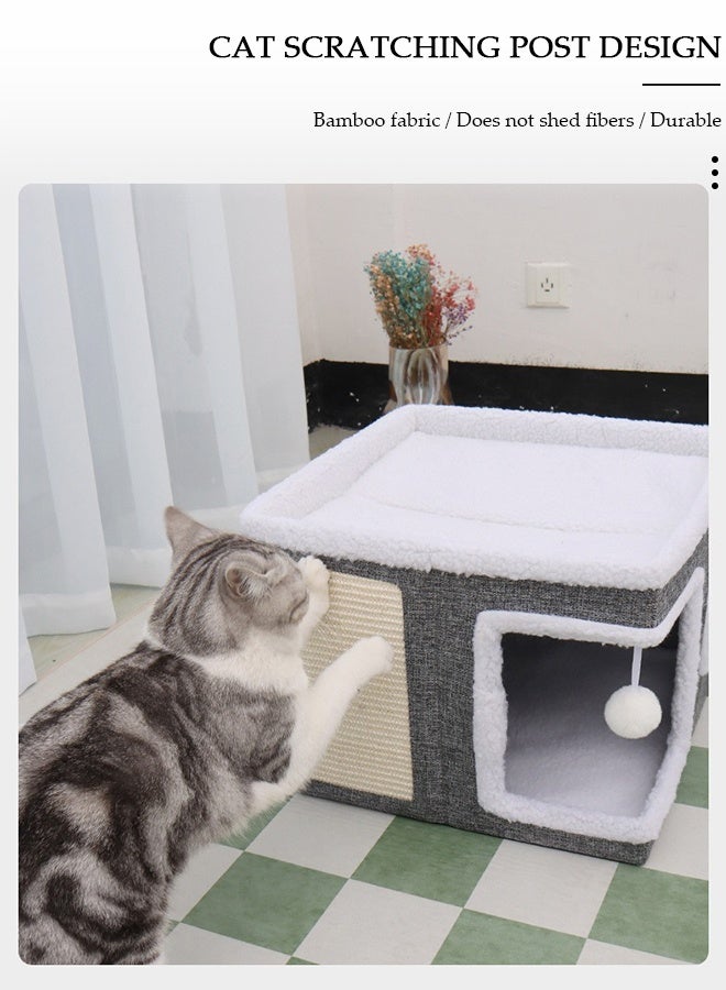 DUNISO بيت قطط، سرير قطط قابل للطي للقطط والجراء الداخلية، مكعب كهف للعب والراحة والنوم للحيوانات الأليفة الكبيرة والمتينة لجميع الفصول مع كرة معلقة رقيقة، وسادة خدش، وصندوق تخزين قابل للفصل، مخبأ للقطط - Image 5