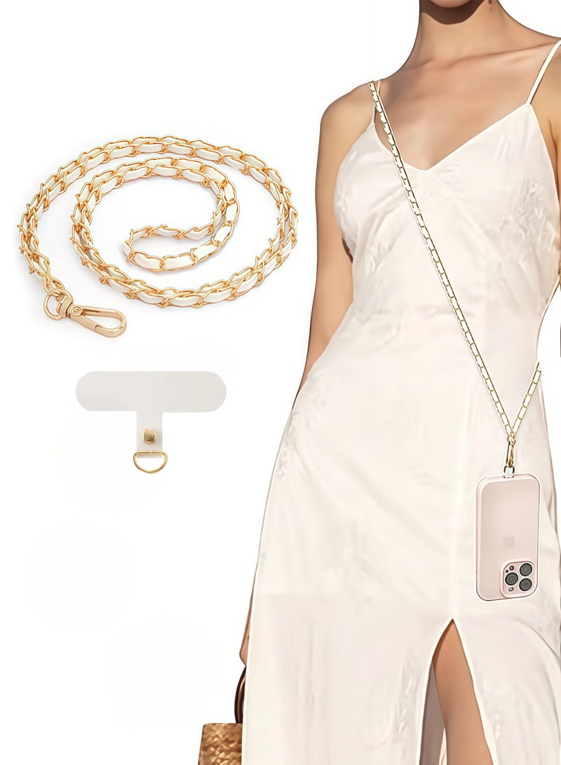 Phone/Bag Lanyard, Metal CellPhone Chain, Anti-Theft Crossbody Strap for iPhone and Most Smartphones, Adjustable Cell Phone Neck Holder for Women, Gold & White - Image 1