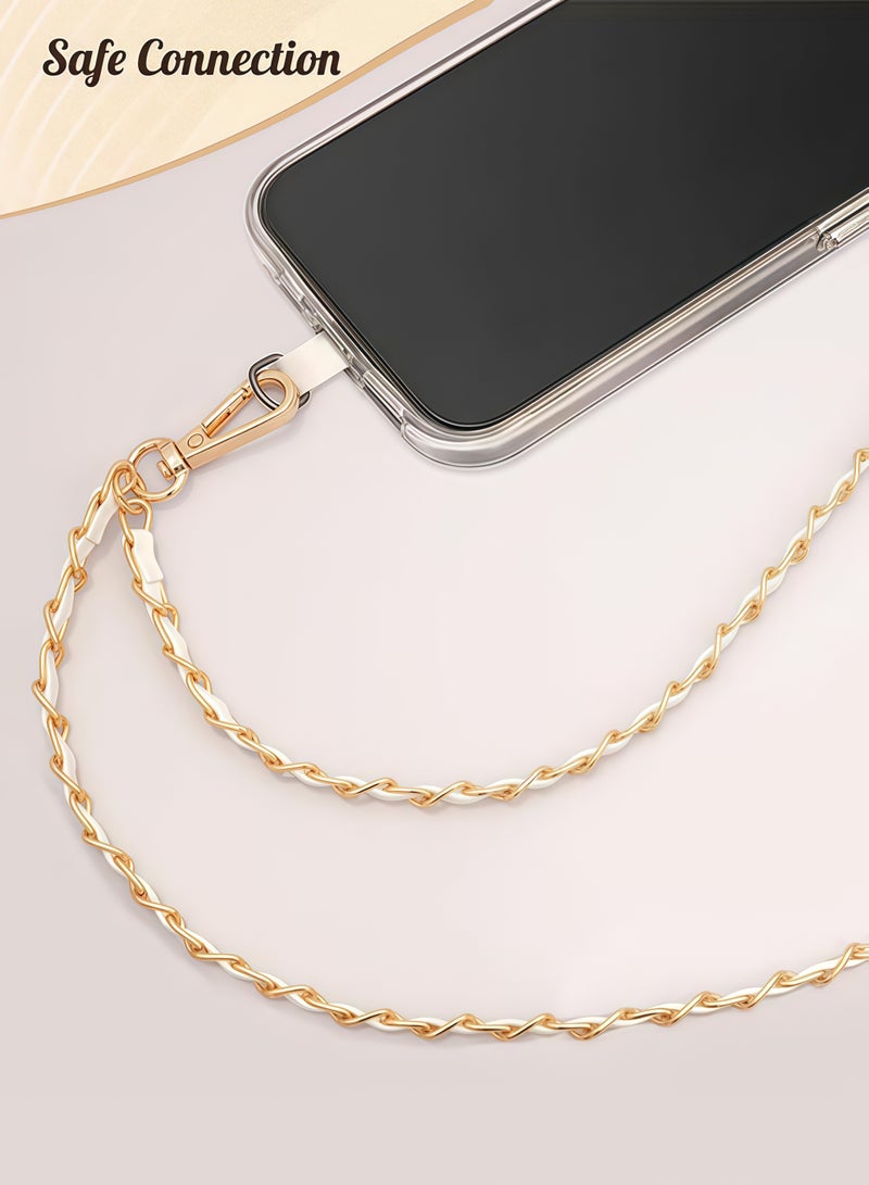 Phone/Bag Lanyard, Metal CellPhone Chain, Anti-Theft Crossbody Strap for iPhone and Most Smartphones, Adjustable Cell Phone Neck Holder for Women, Gold & White - Image 5