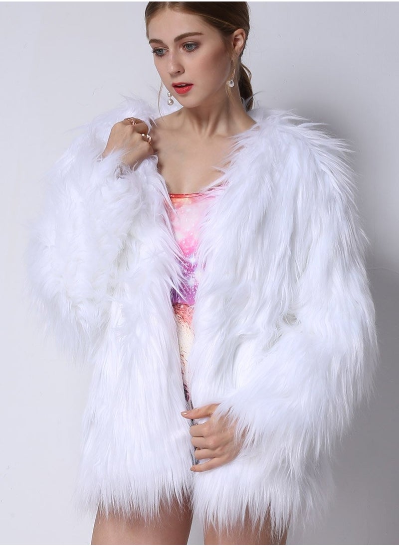 SYOSI - LED Fur Coat for Women Rainbow Neon Rave Fluffy 80s Dance Coat Sparkly Light Up Jacket White Furry Rave Costume Costumes Dance Coat Burning man Outfit Light Up Clothing Accessories L - Image 1