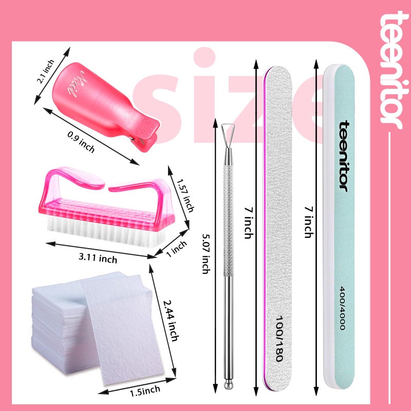Teenitor Nail Gel Remover Tools Kit with Pink Polish Remover Clips, Cuticle Peeler Scraper, Gel Nail Brush, 115 Pack Nail Wipe Cotton Pads, Nail File Grits 120/180 Buffer Block Grits 400/4000 Rose - Image 2