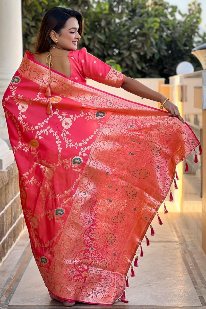 SGF11 Women's Kanjivaram Pure Soft Silk Saree With Unstitched Blouse Piece (Peach) - Image 4