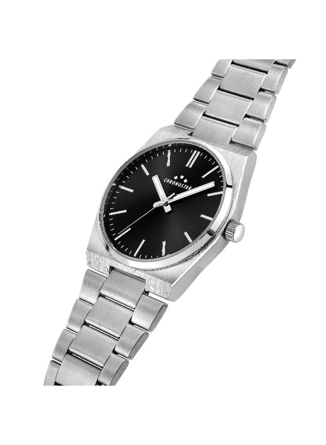 Chronostar Men's Black Round Analog Dial with Silver Stainless Steel Band Watch - 40mm - R3753315004 - Image 2