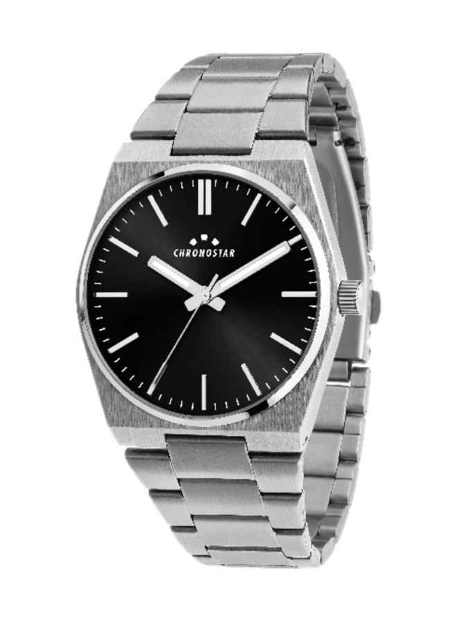 Chronostar Men's Black Round Analog Dial with Silver Stainless Steel Band Watch - 40mm - R3753315004 - Image 1