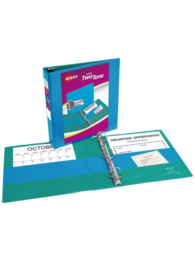 AVERY Twotone Durable 3 Ring Binder 1.5 Inch Slant Rings Blue Teal View Binder (17292)  - Image 3