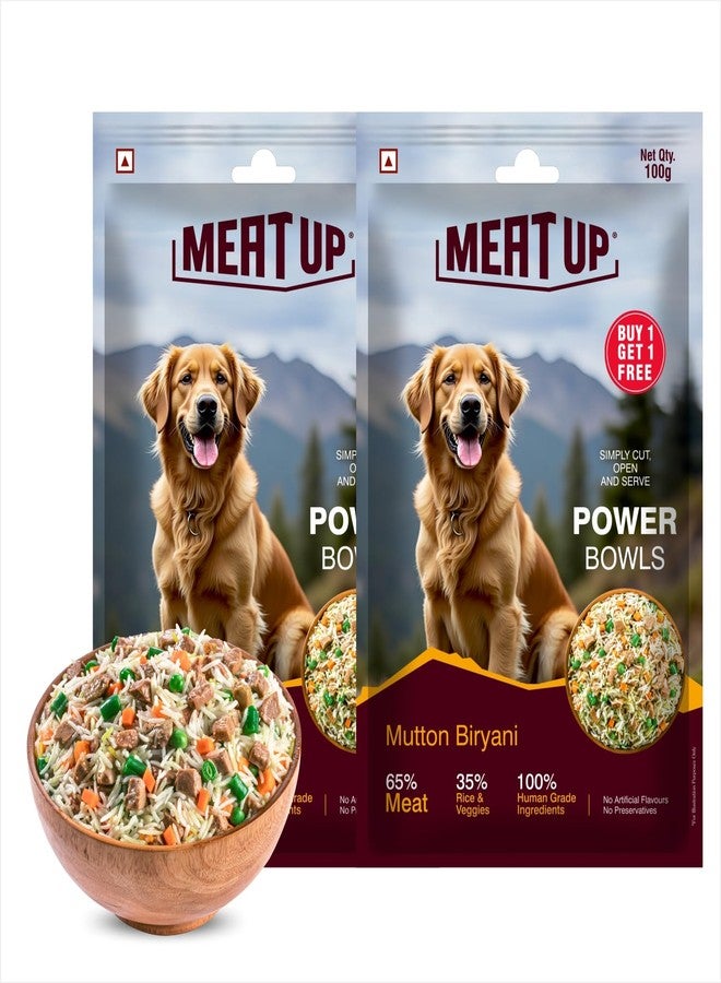 Meat Up Fresh Dog Food Mutton Biryani, for Adult & Puppy, 100+100gm | High Protein, 65% Real Meat, 35% Rice & Veggies | No Preservatives | Ready to Serve | All Breeds | One Pack One Meal - Image 1