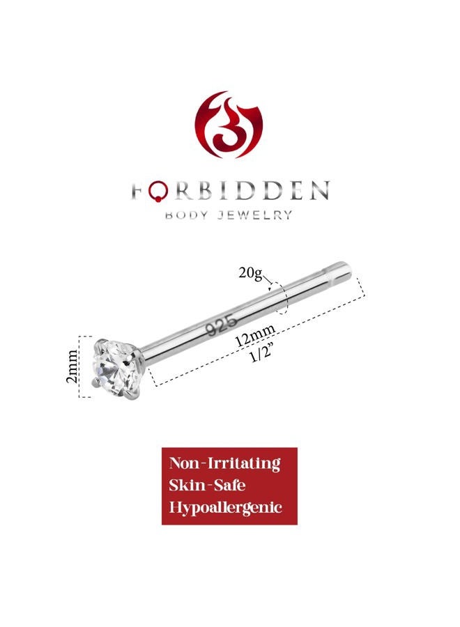 Forbidden Body Jewelry خاتم أنف على شكل L قابل للثني من الفضة الإسترلينية عيار .925 مع حجر CZ شفاف بحجم 2 مم - Image 2