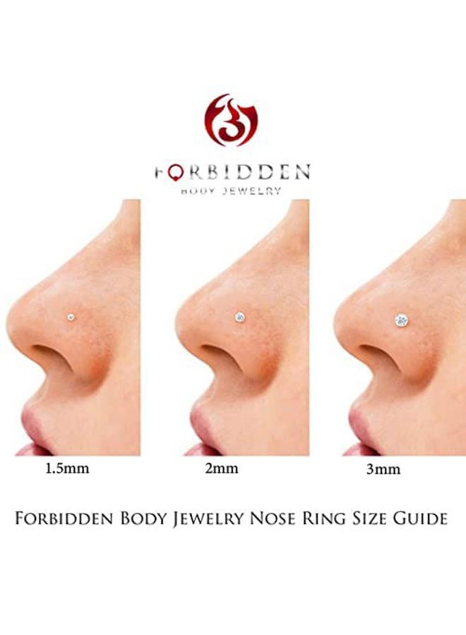 Forbidden Body Jewelry خاتم أنف على شكل L قابل للثني من الفضة الإسترلينية عيار .925 مع حجر CZ شفاف بحجم 2 مم - Image 5