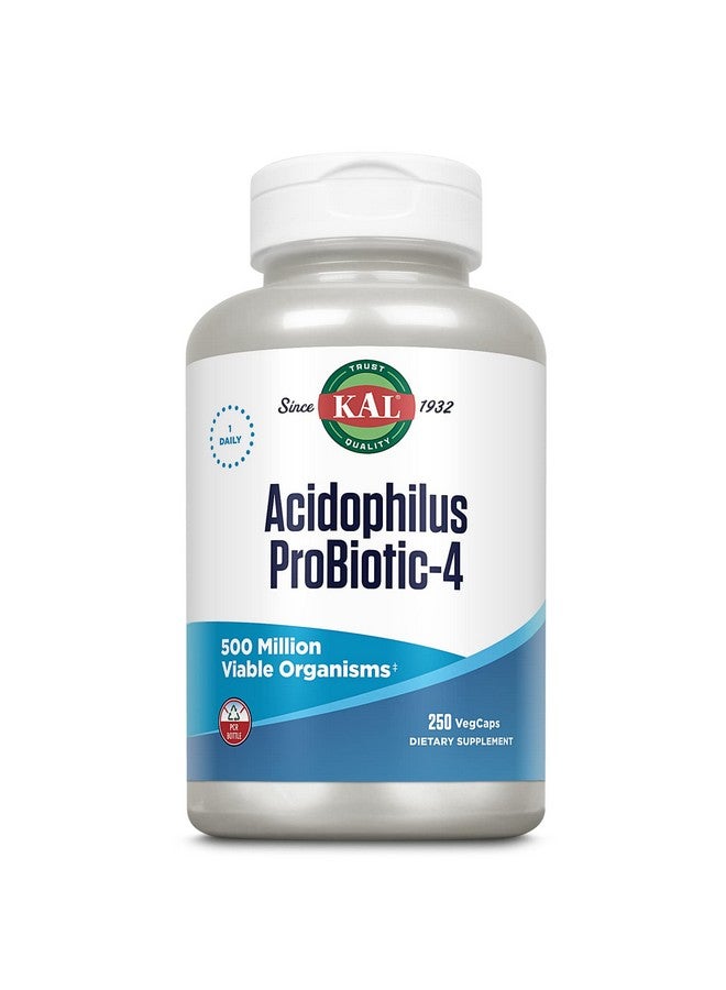 KAL Acidophilus ProBiotic-4, 500 Million CFUs, Four Probiotic Strains, Probiotics for Women and Men, Freeze Dried, L. acidophilus, L. bulgaricus, S. thermophilus, B. bifidum, 250 Servings, 250 VegCaps - Image 1