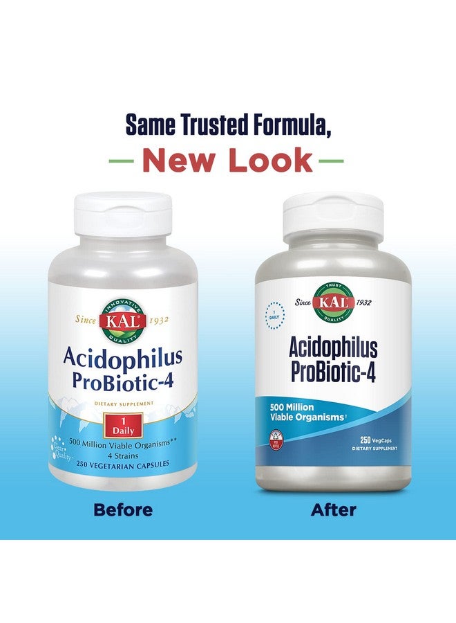 KAL Acidophilus ProBiotic-4, 500 Million CFUs, Four Probiotic Strains, Probiotics for Women and Men, Freeze Dried, L. acidophilus, L. bulgaricus, S. thermophilus, B. bifidum, 250 Servings, 250 VegCaps - Image 2