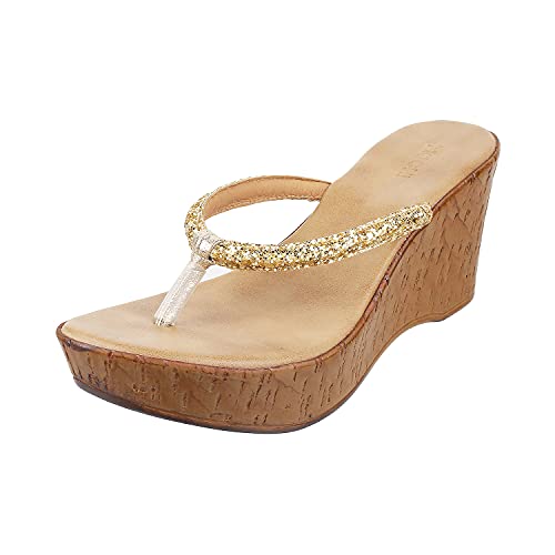 Mochi Womens Synthetic Gold Slip Ons (Size (7 UK (40 EU)) - Image 1