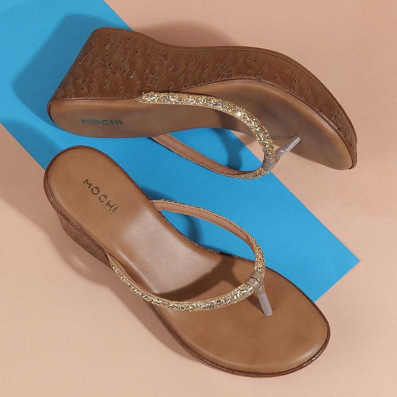 Mochi Womens Synthetic Gold Slip Ons (Size (7 UK (40 EU)) - Image 2