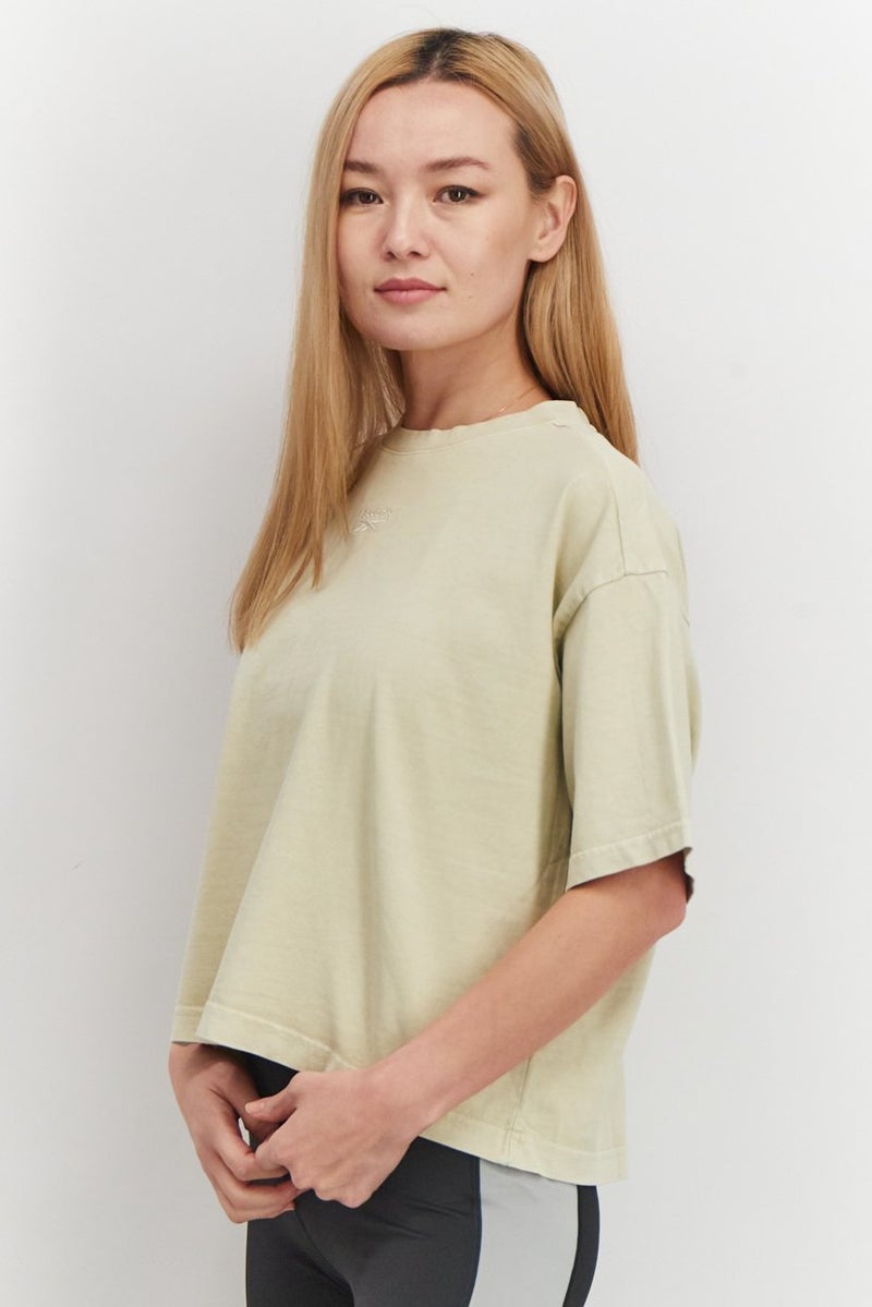 Reebok Women Sportswear Fit Short Sleeve Training Top, Beige - Image 2