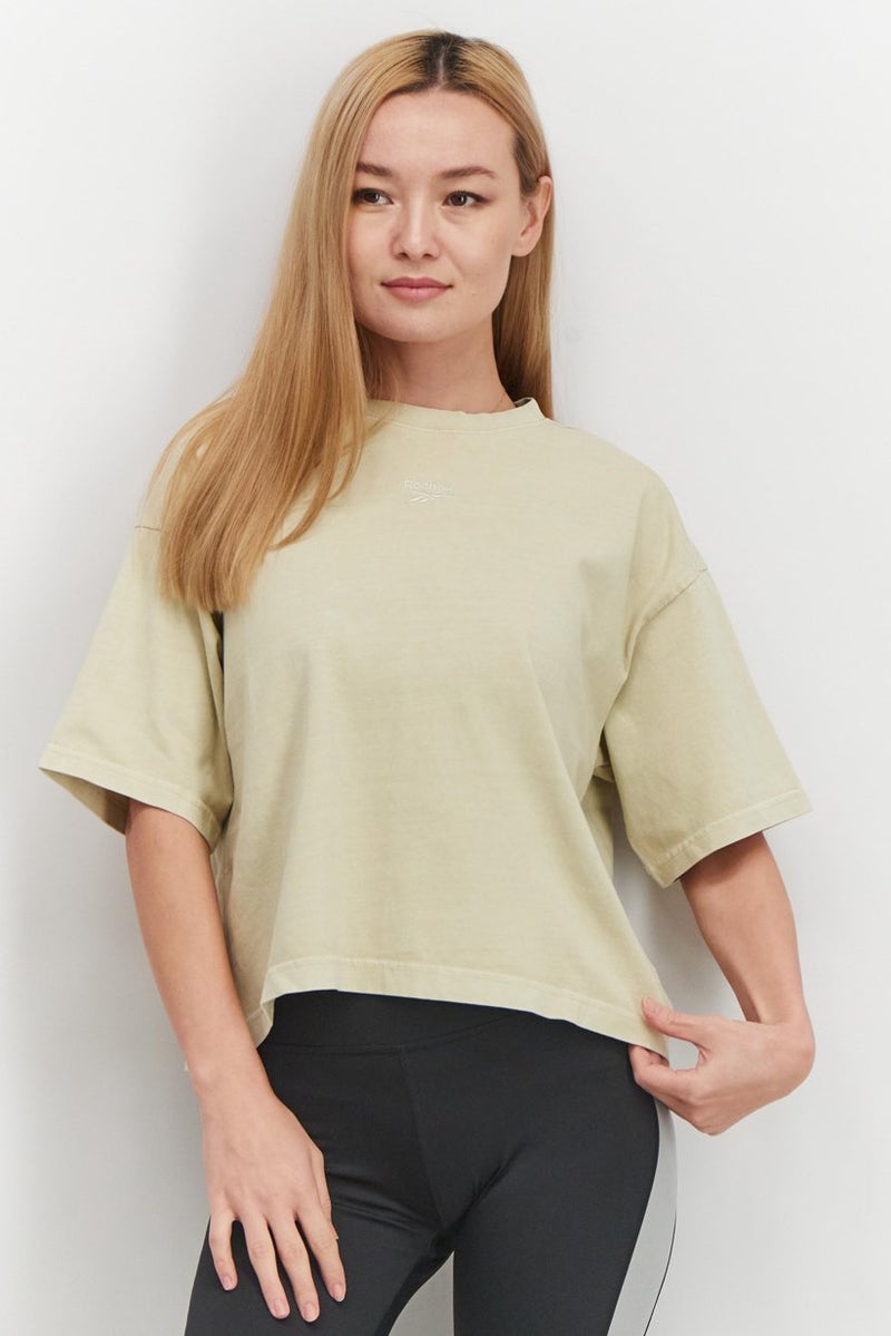 Reebok Women Sportswear Fit Short Sleeve Training Top, Beige - Image 1