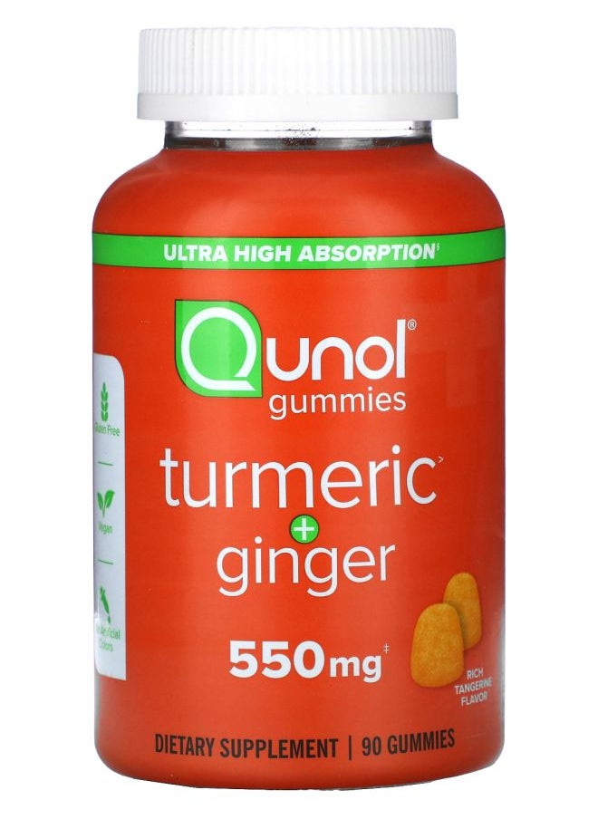 Qunol Turmeric + Ginger Rich Tangerine 550 mg 90 Gummies (275 mg per Gummy) 