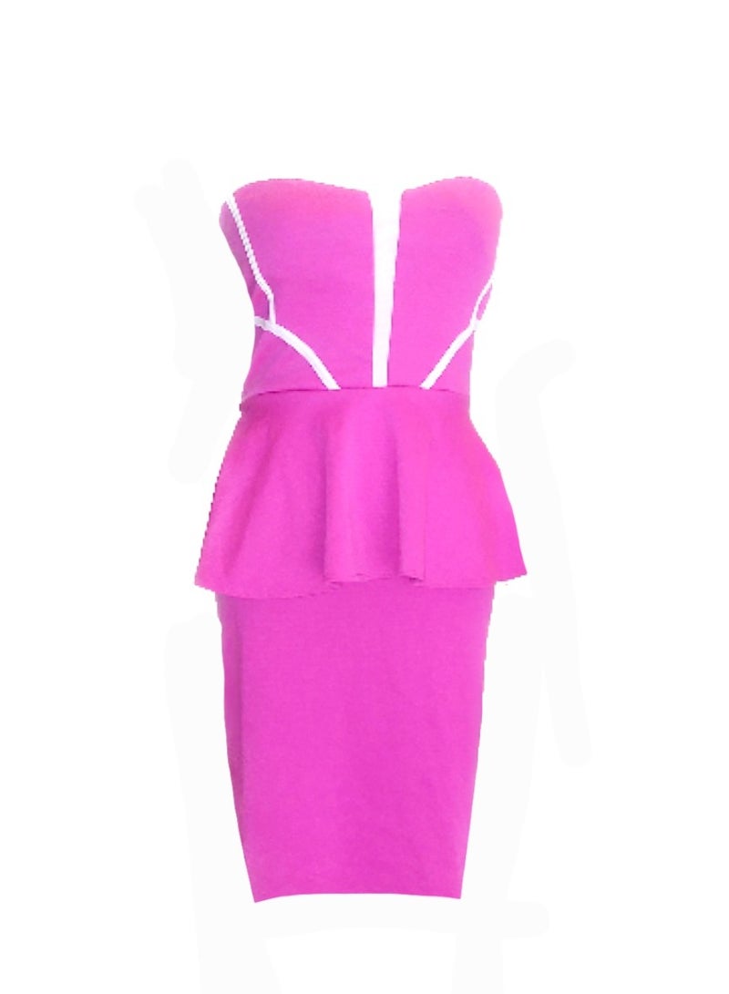 Women plus size strapless peplum cotton fuschia dress