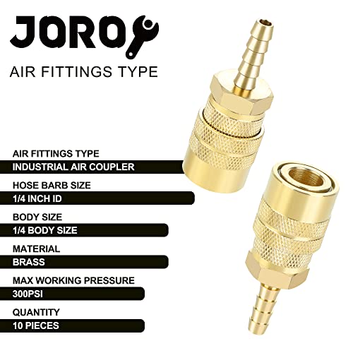 JOROY Air Coupler with 1/4 Hose Barb, Industrial M-Type, 1/4 Inch Body Size, Brass Material, 10 Pieces Air Compressor Hose Fittings - Image 2