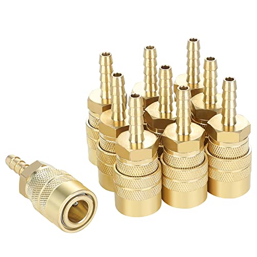 JOROY Air Coupler with 1/4 Hose Barb, Industrial M-Type, 1/4 Inch Body Size, Brass Material, 10 Pieces Air Compressor Hose Fittings - Image 1