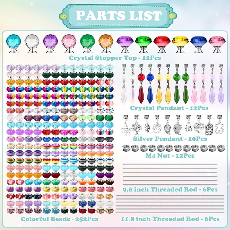 UFU 310 Pcs Beaded Garden Stakes Kit - DIY Fairy Wand Garden Stake Beads Kit with 252 Colorful Assortment Large Hole Beads, 12 or 10IN Threaded Rod, Crystal Stopper Top & Pendants for Outdoor Decor - Image 3