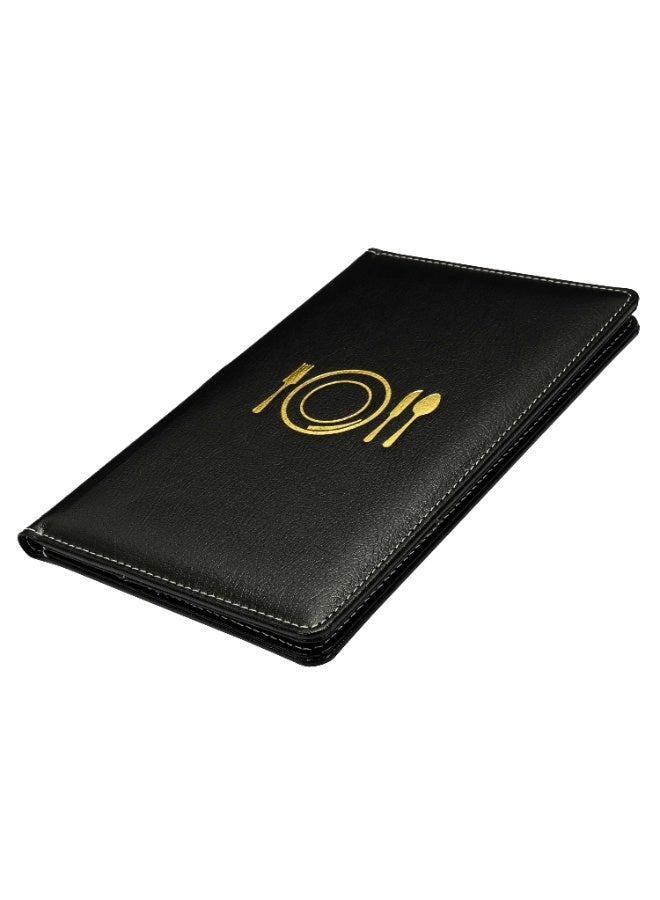 FIS Executive German Bonded Leather Bill Folder, Size:150x245mm, Both Side Padded Cover with Magnetic Flap, Stitched and Round Corners, Black Color-FSCLBF2SBLBKN - Image 1