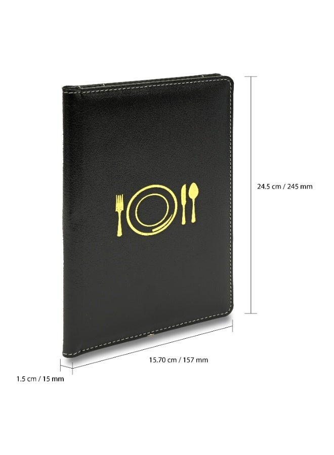 FIS Executive German Bonded Leather Bill Folder, Size:150x245mm, Both Side Padded Cover with Magnetic Flap, Stitched and Round Corners, Black Color-FSCLBF2SBLBKN - Image 5