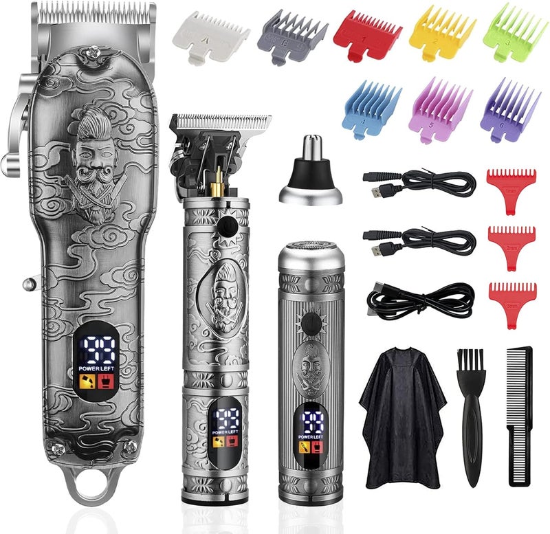 GSKY Professional Mens Hair Clippers Zero Gapped Cordless Hair Trimmer Professional Haircut Kit Hair ClipperHair TrimmerNose TrimmerSilver Silver