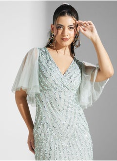 Namshi x Youmna Embellished Ruffle Sleeve Dress  - Image 3
